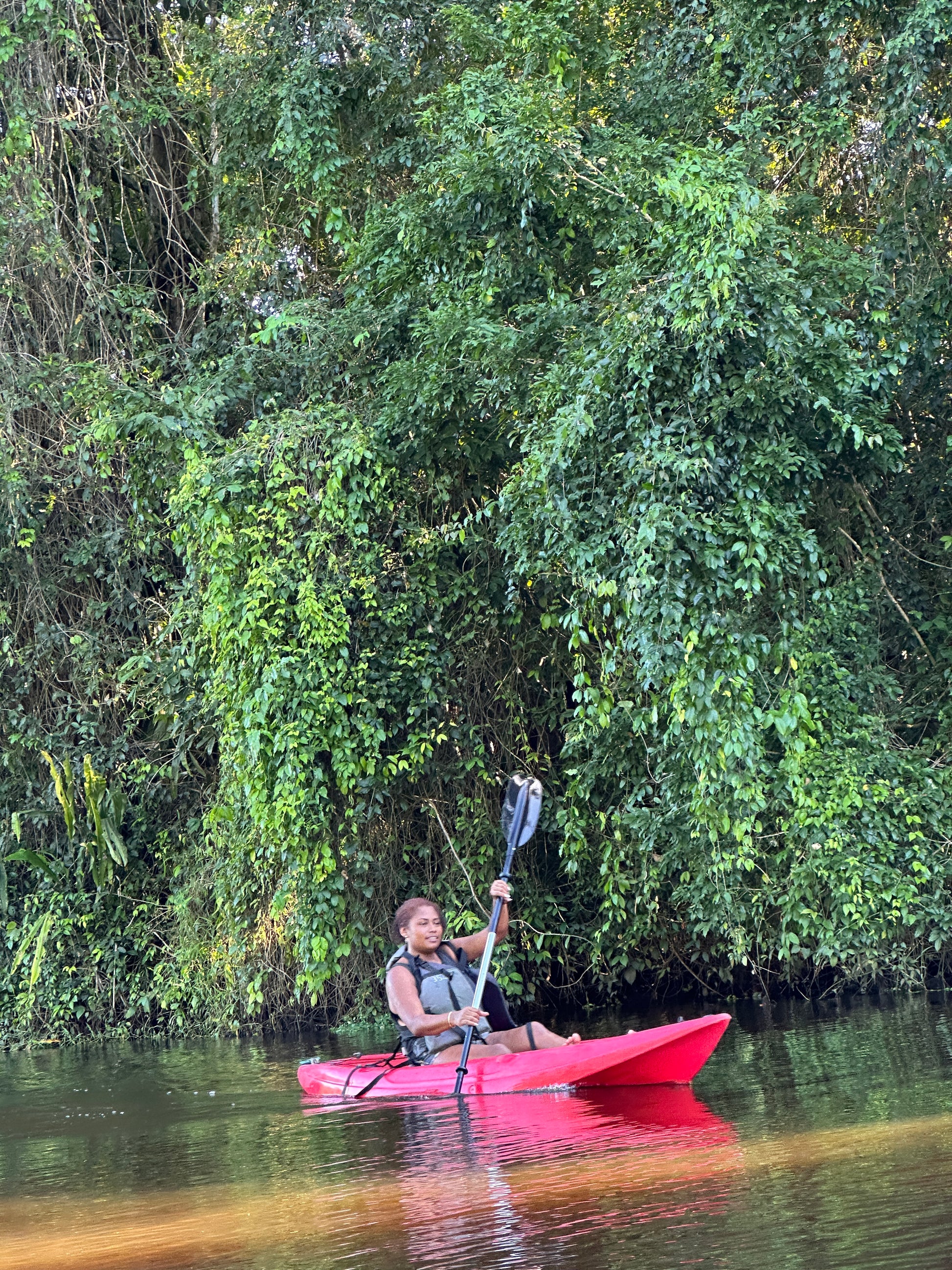 Kayak tour exploring the lush waterways of Tortuguero National Park, a premier eco-tourism destination in Costa Rica